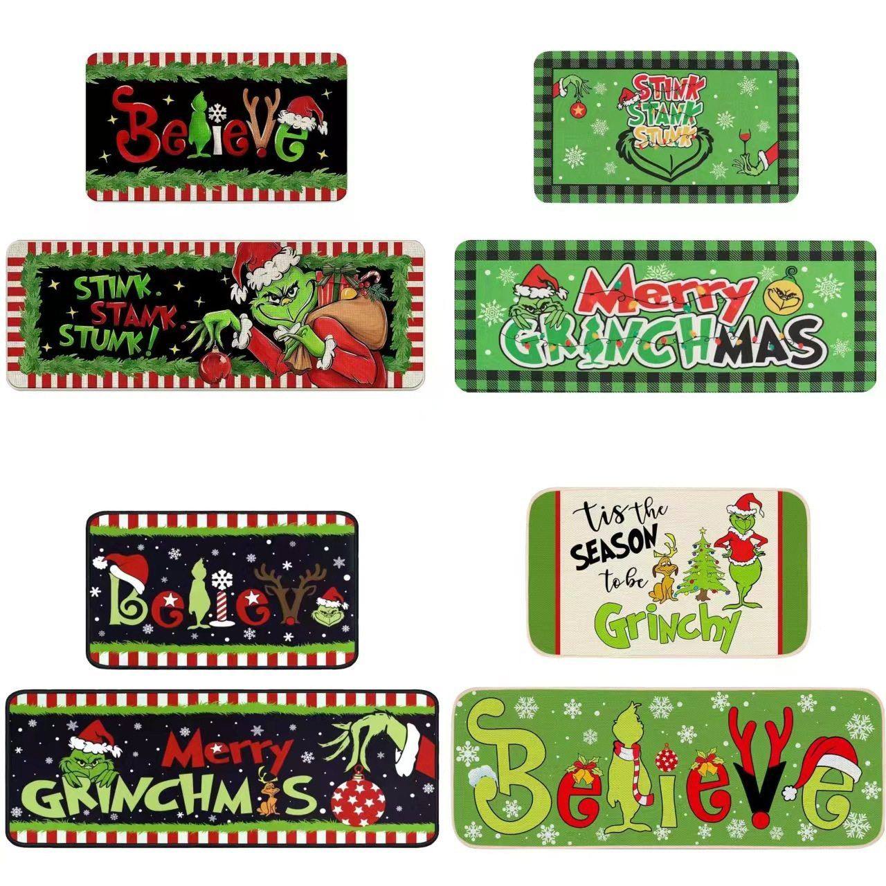 亚马逊圣诞格林奇地垫家用厨房耐脏门垫长条两件套圣诞绿毛怪脚垫,居家布艺,家用脚垫,淘宝优惠券,粉丝福利购,淘宝优惠卷