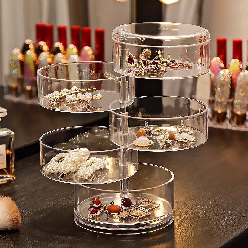 化妆品收纳盒透明亚克力卧室旋转防尘首饰头绳耳环粉扑口红置物架,收纳整理,化妆箱/盒,淘宝优惠券,粉丝福利购,淘宝优惠卷