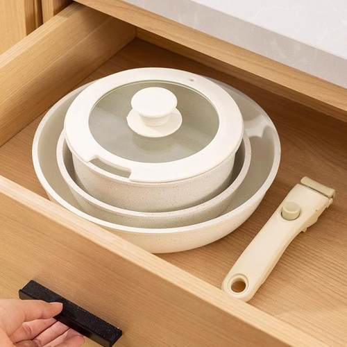 可拆卸套装锅不粘平底锅汤锅手柄可分离麦饭石煎锅奶锅高颜值锅具