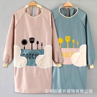 透氣家用廚房做飯長袖 套工作服罩衣男定批 防水防油薄款 圍裙女時尚
