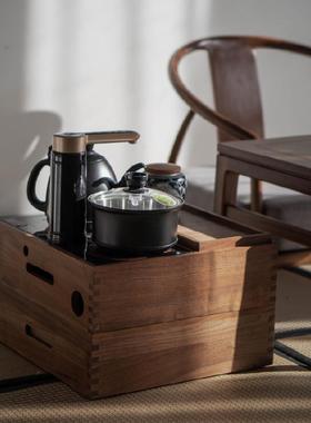 移动茶几烧水壶盒新中式泡茶车黑胡桃木榻榻米茶台桌壶柜架