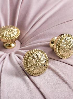 indoors法式复古金色柜门把手衣柜门鞋柜抽屉黄铜花朵单孔小拉手