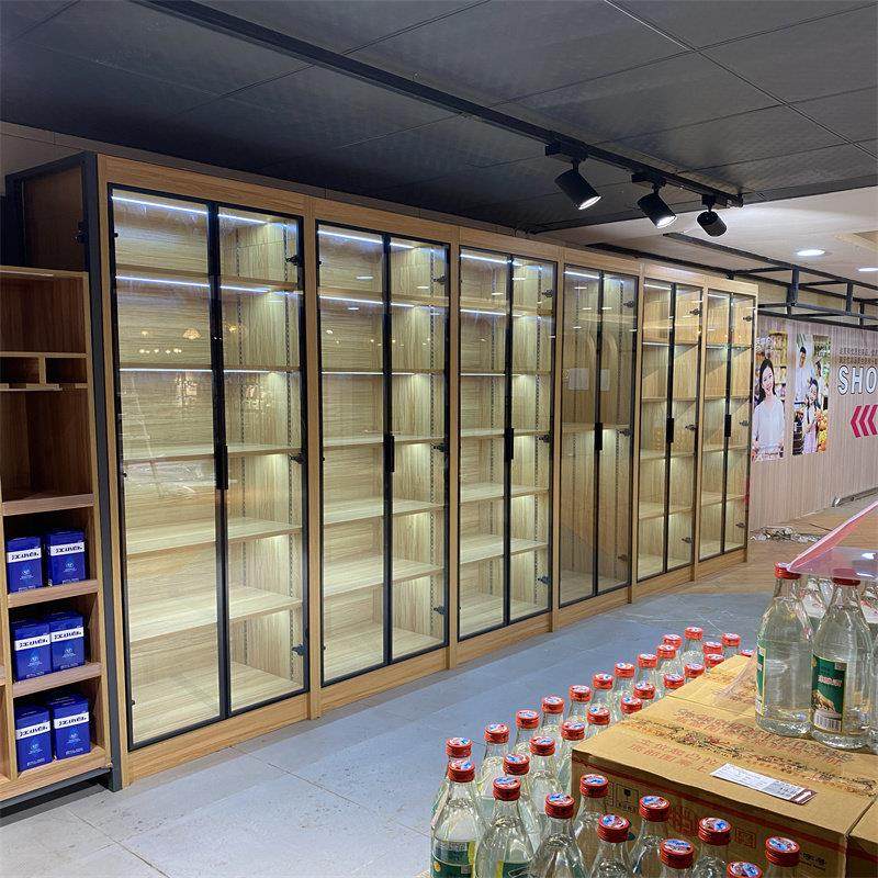 单双面精品展示带LED灯箱酒柜储物架木纹超市文具母婴货架展示柜,商业/办公家具,烟酒柜,淘宝优惠券,粉丝福利购,淘宝优惠卷