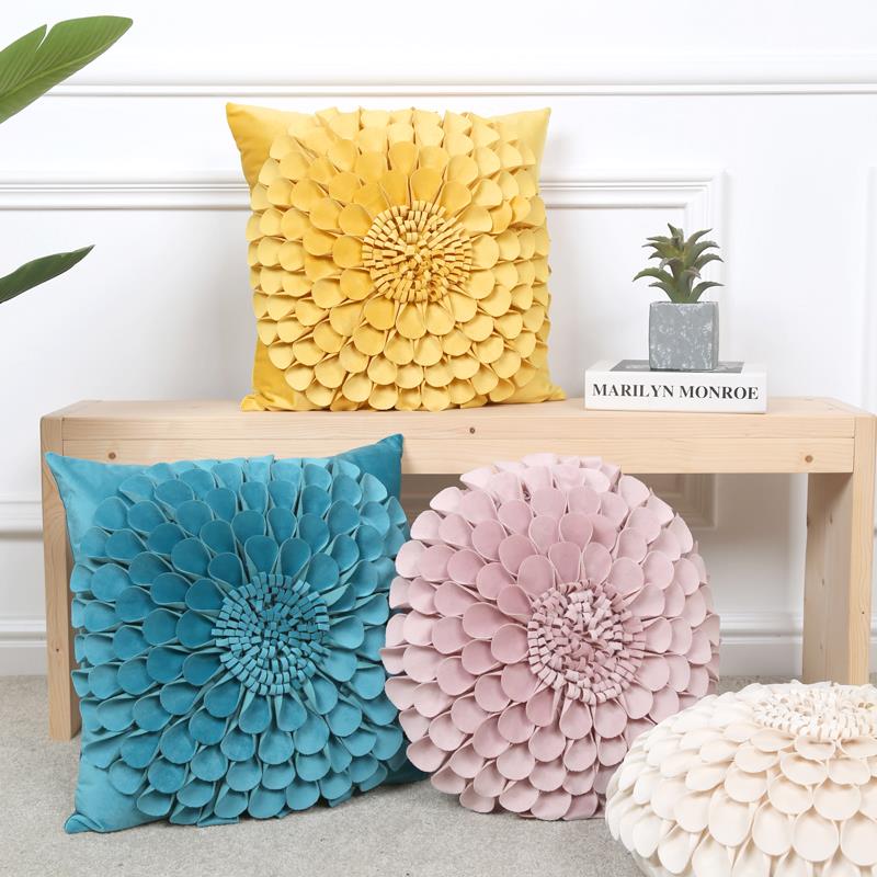 北欧轻奢花朵抱枕套客厅沙发飘窗垫床头现代简约百搭立体手工靠枕