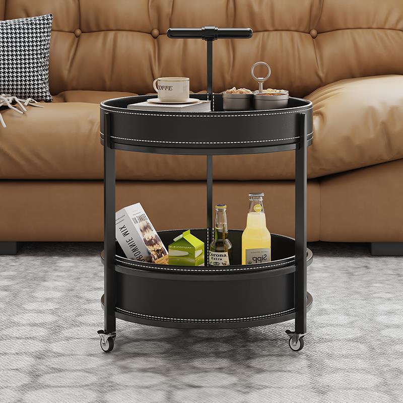 高颜值零食置物架马鞍皮小推车沙发边几家用可移动带轮茶几收纳盒