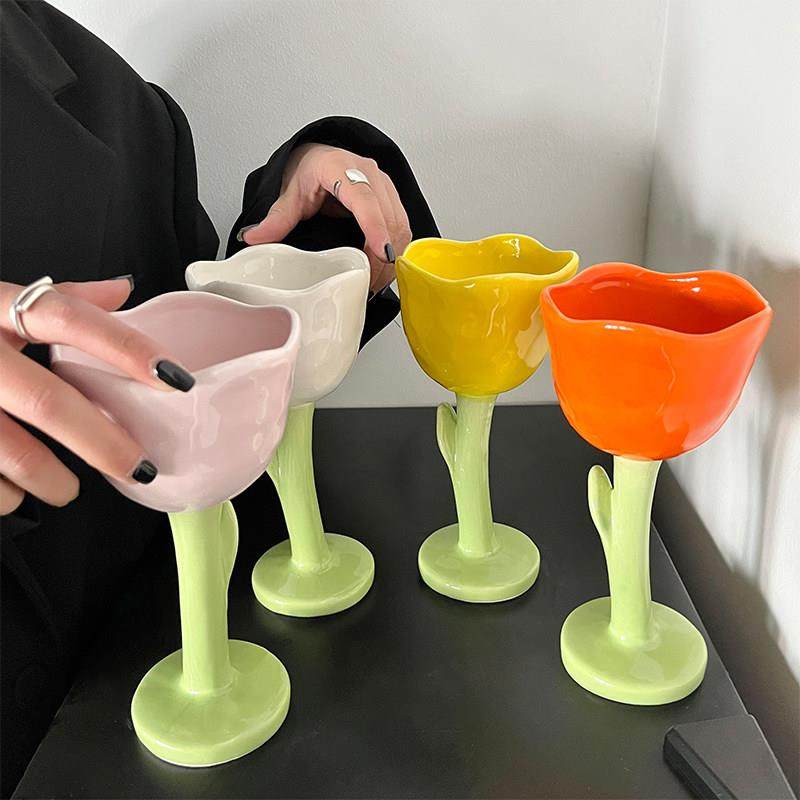 定制款/有版权郁金香礼盒装高脚杯轻奢风个性少女心陶瓷水杯礼物,餐饮具,异形/个性酒杯,淘宝优惠券,粉丝福利购,淘宝优惠卷