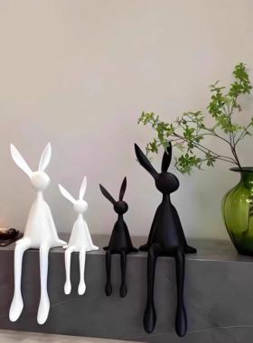网红创意卡通坐姿长耳兔子摆件客厅电视柜酒店前台桌面玄关装饰品