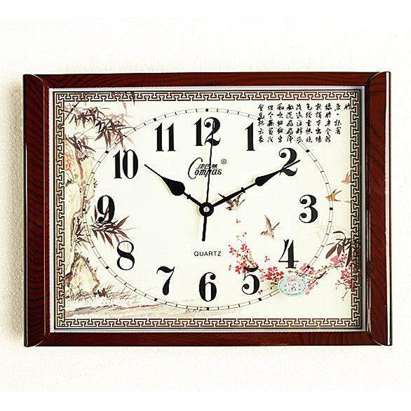 包邮康巴丝大号方形创意中式挂表壁挂钟客厅石英钟表静音山水时钟