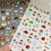 新款 可爱苹果腊肠狗浮雕美甲贴纸呆萌狗狗派对diy指甲贴纸背胶ins