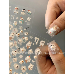 冬日圣诞节可爱立体冰淇淋小雪人浮雕美甲贴纸diy手机壳平板水杯