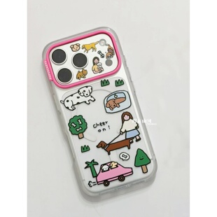 小红书爆款韩系ins风可爱斑点狗插画浮雕贴纸高颜值田园风diy装饰