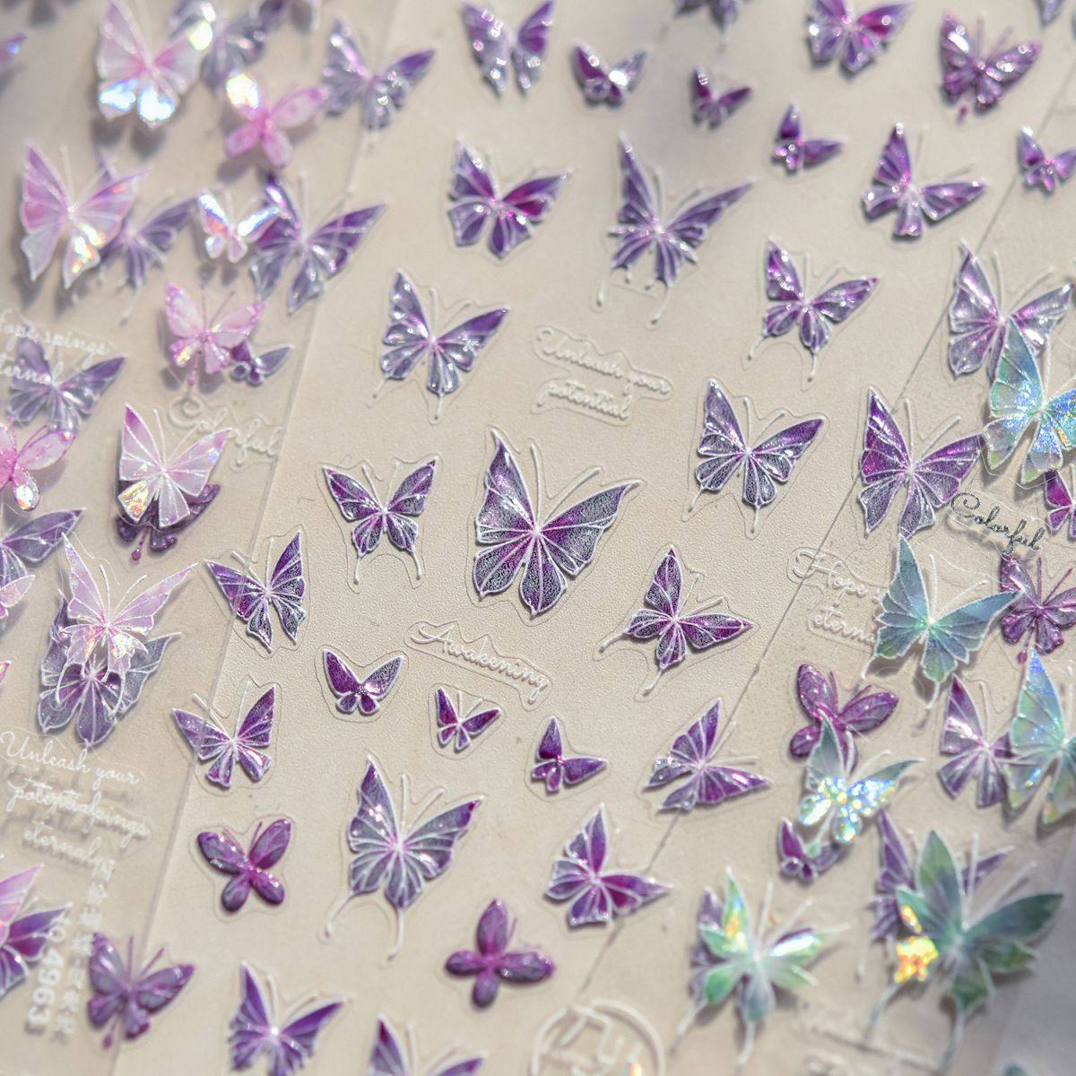 流光蝴蝶贝壳光美甲贴纸