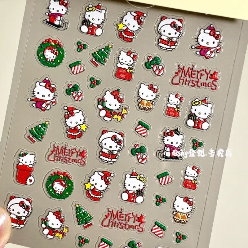 三丽鸥圣诞凯蒂猫浮雕立体美甲贴