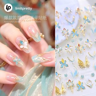 新款烫金民族敦煌壁画美甲贴纸立体背胶中式国风花朵指甲贴纸diy