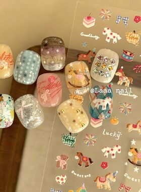 2026新款马年彩色小马浮雕美甲贴纸3d立体可爱diy笔杆水杯ccd装饰