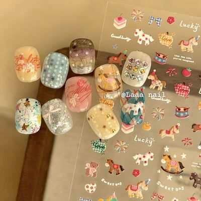 2026新款马年彩色小马浮雕美甲贴纸3d立体可爱diy笔杆水杯ccd装饰