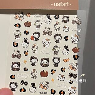可爱hellokitty美甲贴纸浮雕款立体豹纹凯蒂猫水杯贴相机指甲贴纸
