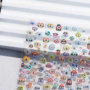 新款多巴胺果冻线条小动物美甲贴纸彩色动物总动员可爱小贴纸diy