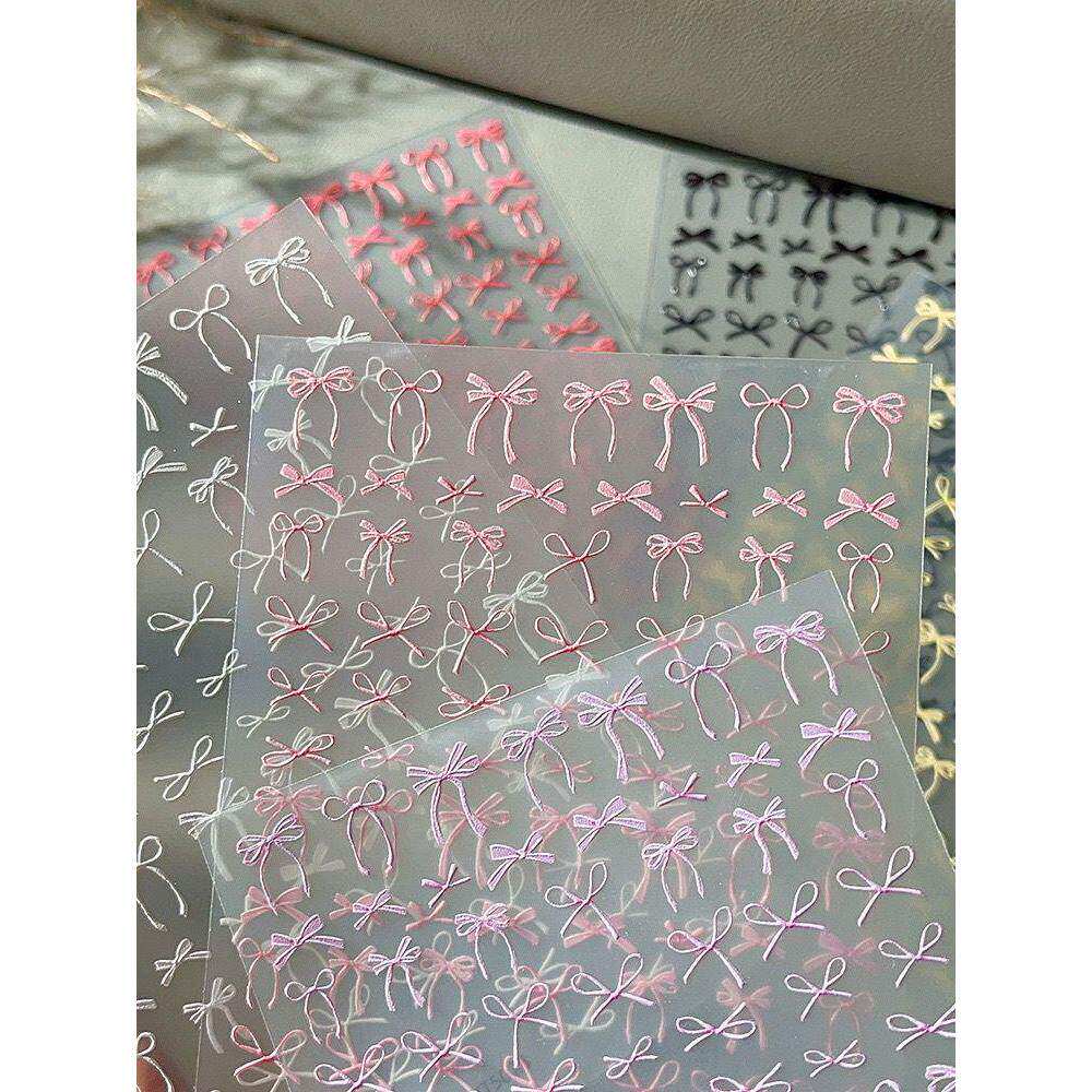 新款薄韧蝴蝶结美甲贴纸立体浮雕彩色领结飘带背胶指甲装饰品可批