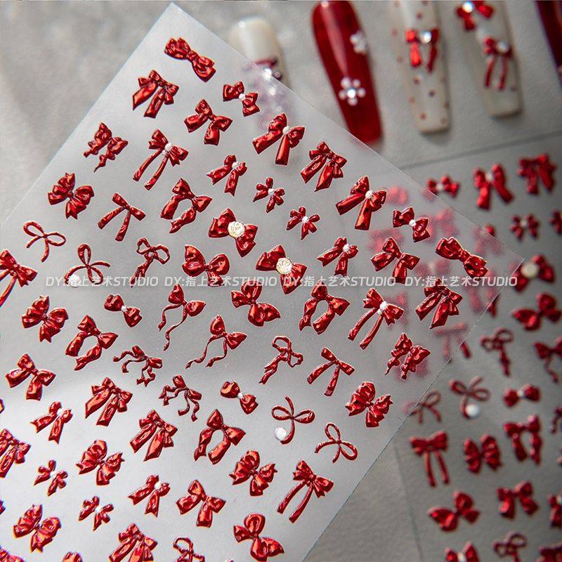 新年红色绸缎立体蝴蝶结美甲贴纸喜庆红飘带超仙指甲diy装饰贴花,彩妆/香水/美妆工具,指甲装饰,淘宝优惠券,粉丝福利购,淘宝优惠卷