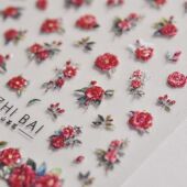 新中式 浮雕山茶花美甲贴纸国风古典复古红色妖艳山茶花指甲装 饰贴