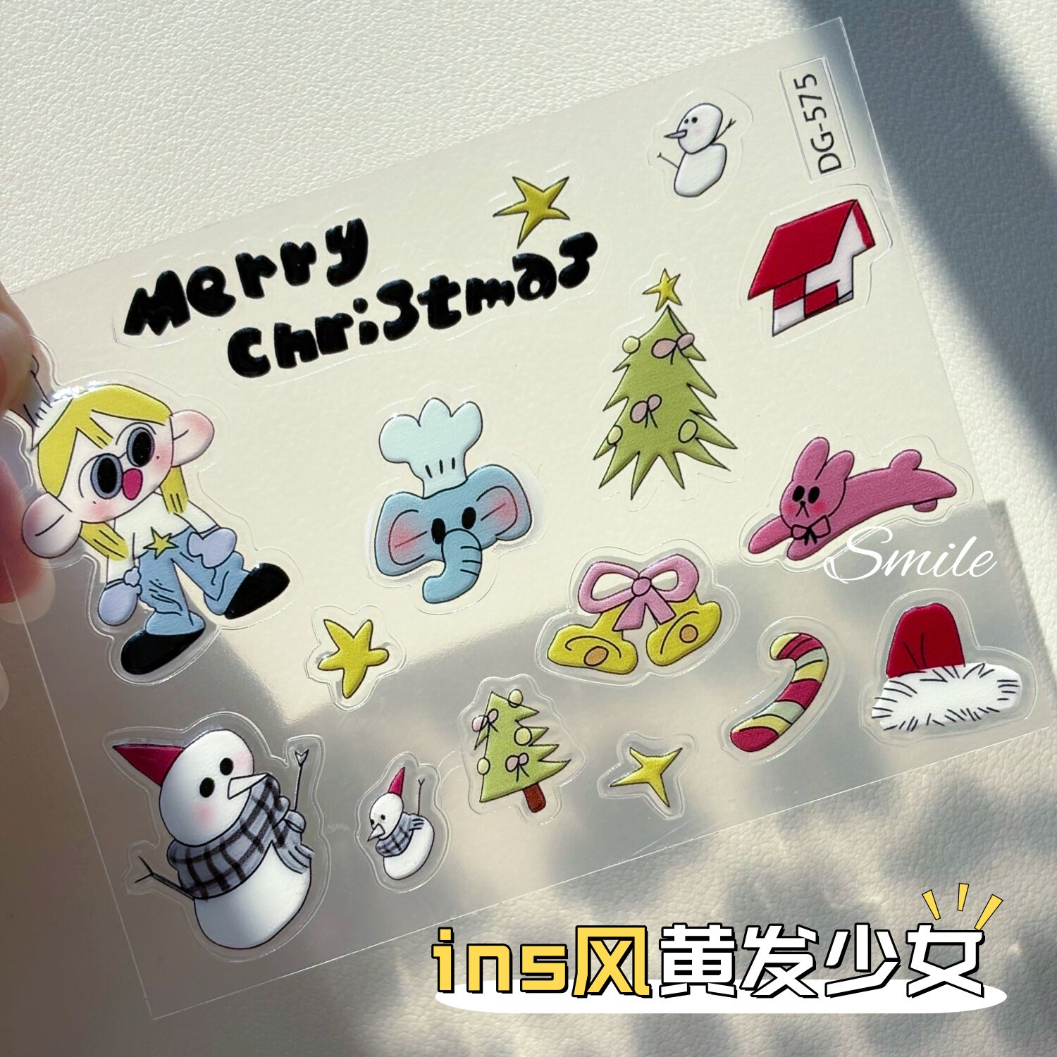 韩系ins风黄发少女卡通高颜值手绘涂鸦蜡笔可爱ipad果冻手机贴纸