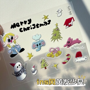 韩系ins风黄发少女卡通高颜值手绘涂鸦蜡笔可爱ipad果冻手机贴纸