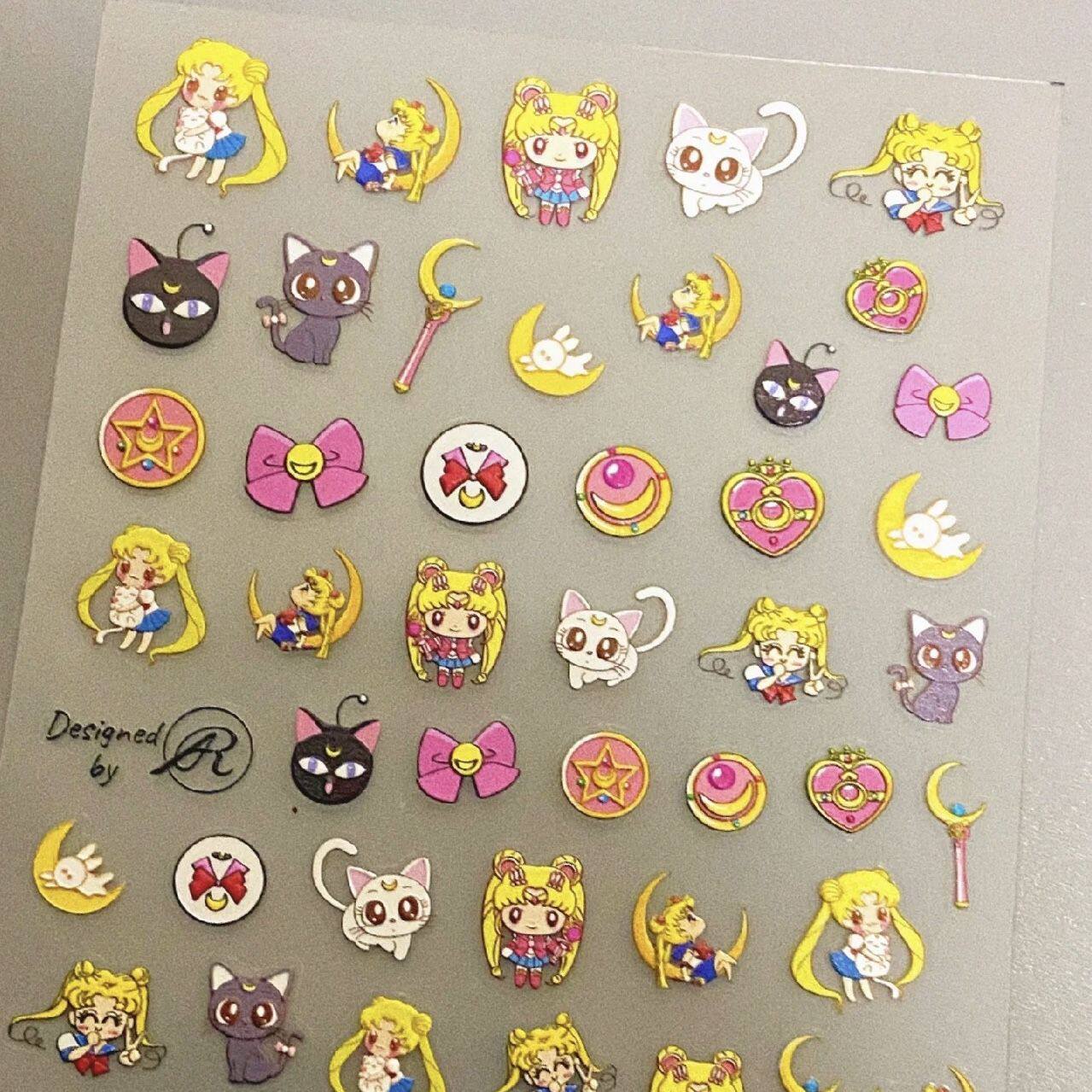 浮雕美少女战士美甲贴纸卡通可爱少女心水冰月diy水杯ccd指甲装饰