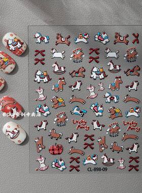 2026年爆闪红色蝴蝶结马美甲可爱卡通美甲贴显白神器彩色diy贴画