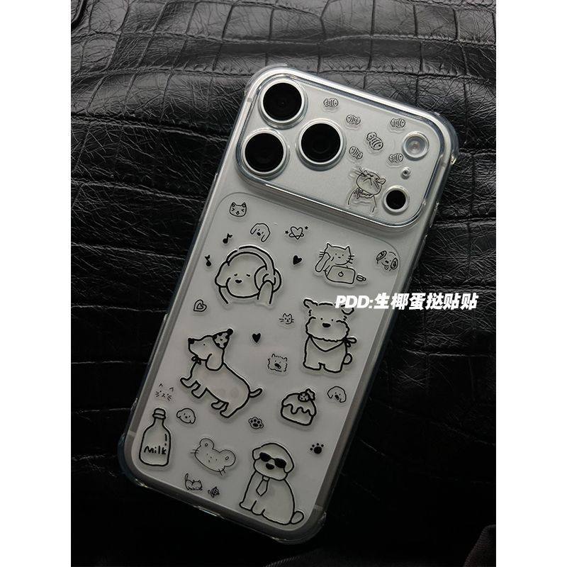 ins风绅士小狗可爱diy手机背卡贴纸17pro镜头贴纸3d立体果冻贴纸