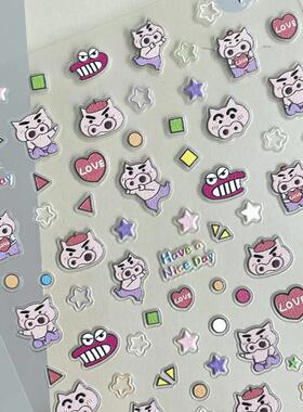 肥嘟嘟左卫门卡通人物蜡笔小新美甲贴纸定制卡浮雕ccd水杯相机