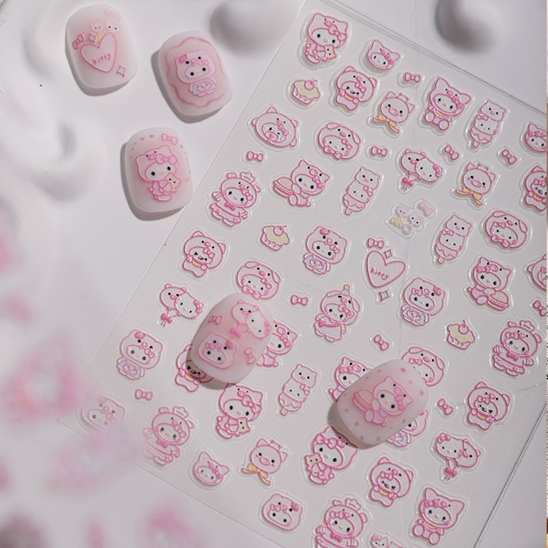 粉色kitty猪可爱diy美甲贴纸