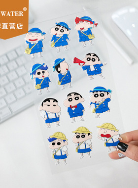 Sky原创长尺寸蓝色校服蜡笔小新大图贴纸果冻卡通可爱diy手机贴纸