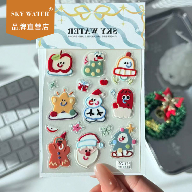 Sky爆款ins风圣诞老人大图贴纸果冻圣诞树袜子苹果手机diy装饰贴