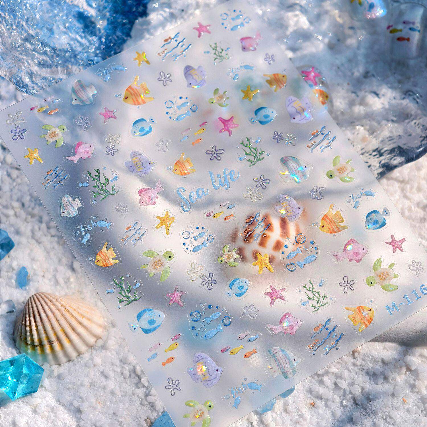 可爱夏日海边美甲贝壳贴纸海星锦鲤好运diy指甲海洋脸指甲diy装饰