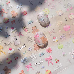 粉色平面涂鸦可爱小狗美甲贴纸派对蛋糕儿童diy水杯相机专用贴纸