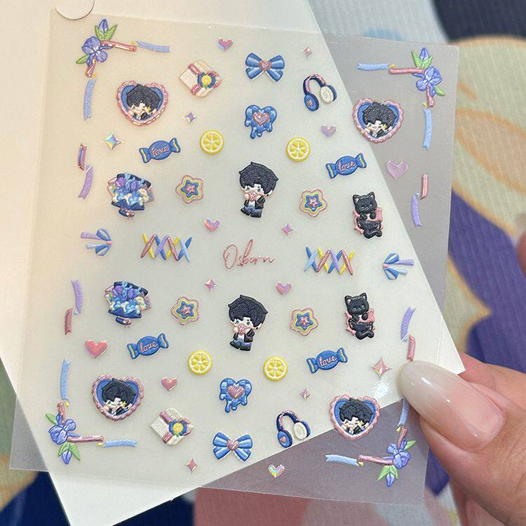 萧逸陆沉夏鸣星咕卡光与夜之恋甜蜜爱意动漫美甲贴浮雕指甲装饰贴