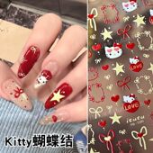 Hellokitty新年蝴蝶结浮雕新年美妆好物美甲手绘贴纸可爱美甲贴纸