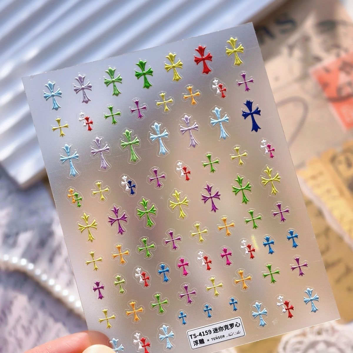 马卡龙十字架美甲贴纸