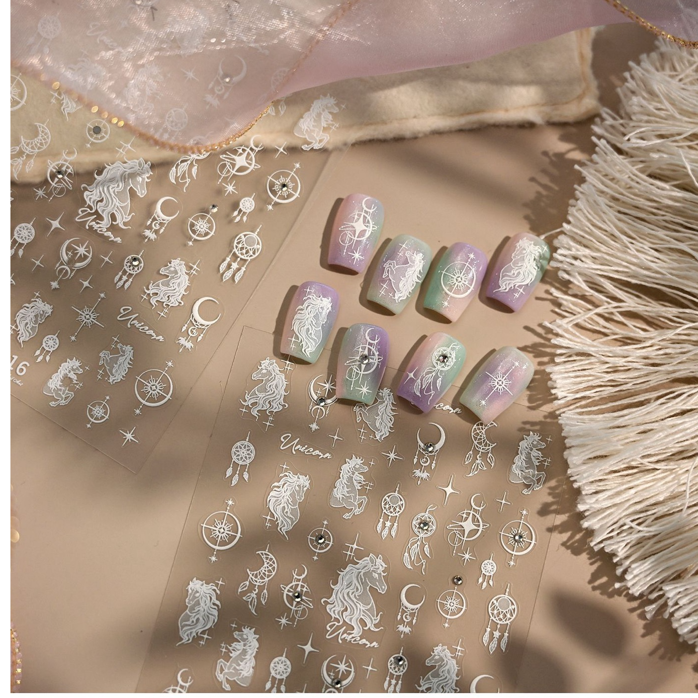 TENSOR梦幻独角兽美甲贴纸新年马年新款ins风少女心星月装饰贴纸
