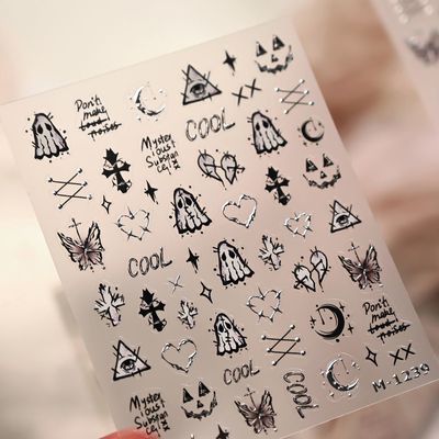 哥特ins辣妹金属液态幽灵烫银贴