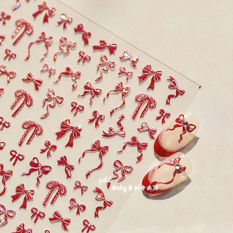新年喜庆红色蝴蝶结美甲贴纸飘带超仙指甲diy装饰自粘背胶款式贴,彩妆/香水/美妆工具,指甲装饰,淘宝优惠券,粉丝福利购,淘宝优惠卷