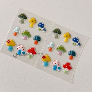 小雨滴蘑菇diy韩系ins风可爱苹果果冻贴纸3d立体手账平板装饰贴纸