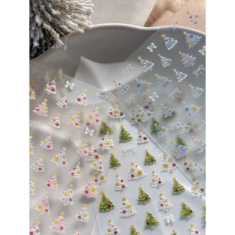新款圣诞树美甲贴纸2025新款圣诞节系列指甲贴工厂蝴蝶结星星装饰