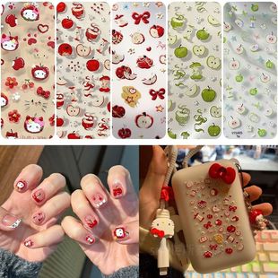 可爱红苹果3D浮雕美甲立体贴纸卡通蝴蝶结爱心可爱背胶指甲贴装 饰