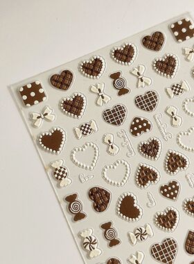 新款少女红色格子爱心立体美甲diy指甲贴纸蝴蝶结装饰相机贴纸