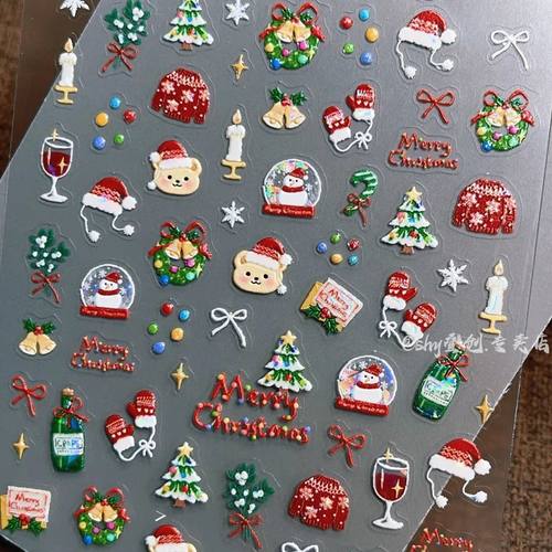 新款卡通圣诞浮雕指甲美甲贴