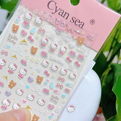 少女心凯蒂猫指甲贴氛围感