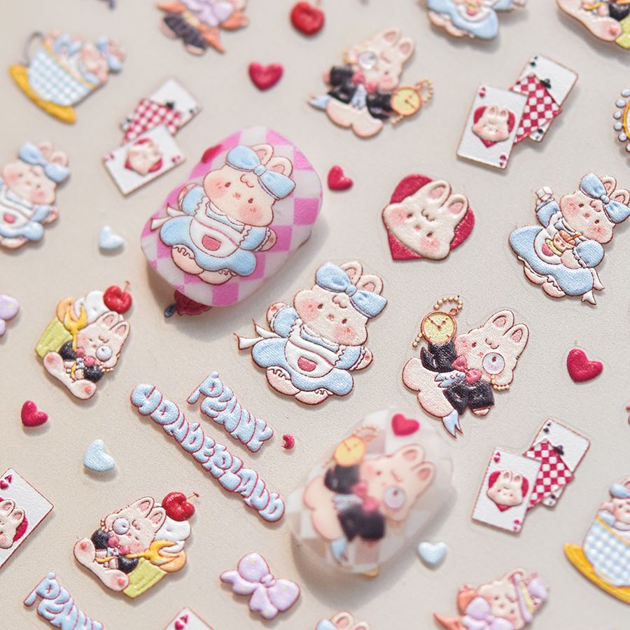 可爱美甲贴纸卡通浮雕胖妮妮梦游仙境美甲贴纸3D立体灰姑娘美甲贴