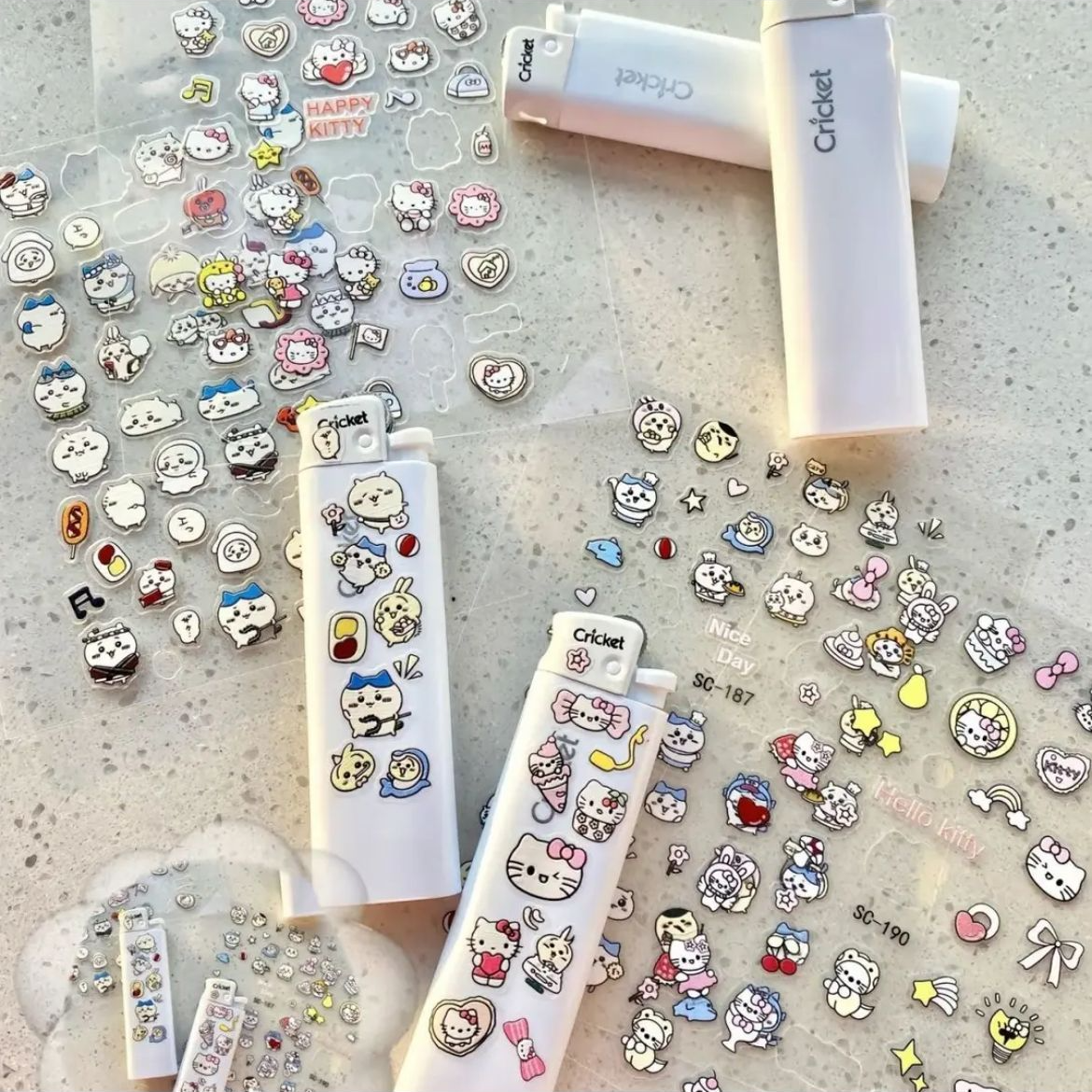 乌萨奇爆款DIY打火机3Dkitty美甲贴纸浮雕立体吉伊卡哇装饰贴纸